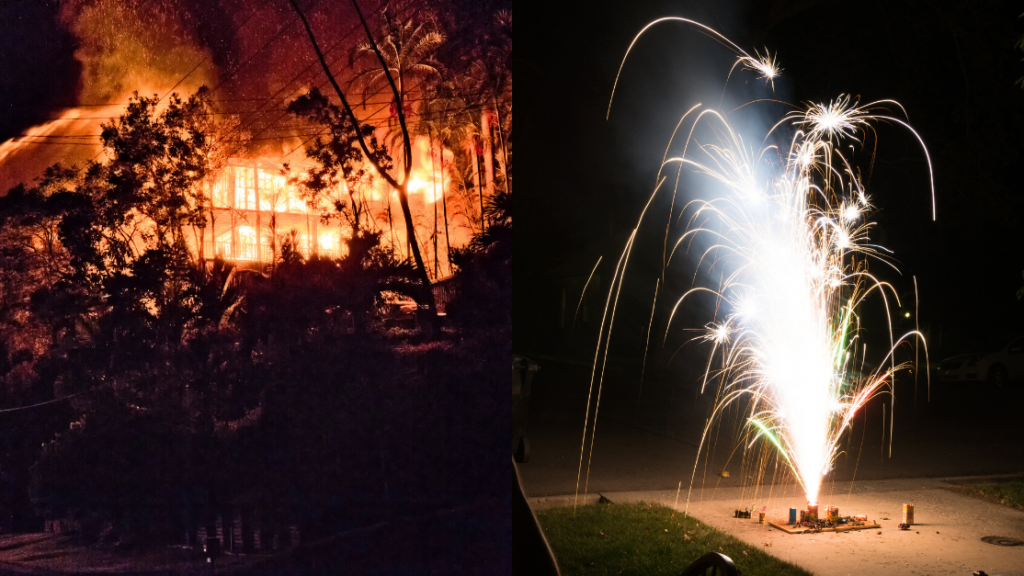 Home on fire in rhode island because of fireworks